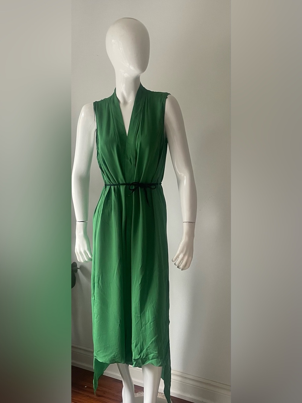 Massimo Dutti Silk Green Wrap Caftan Dress Midi Relaxed Fit Medium - Picture 3 of 8